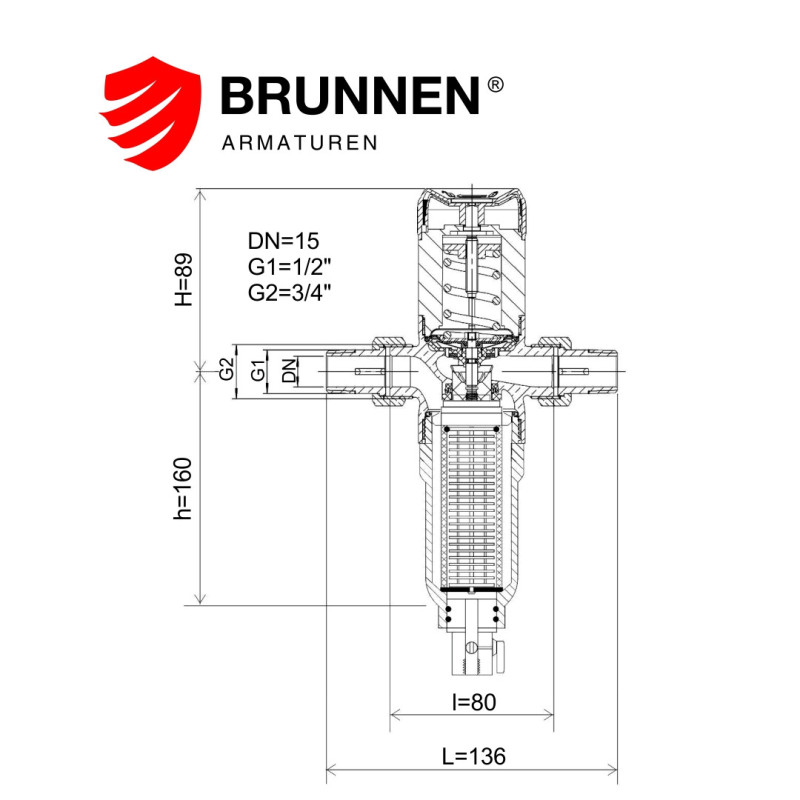 Сетчатый фильтр с редуктором давления Brunnen FD07-1/2C 