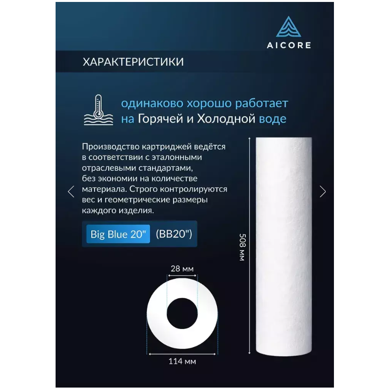 Картридж AICORE PDS 5+25 BB20 — двухслойный полипропиленовый, Big Blue 20"